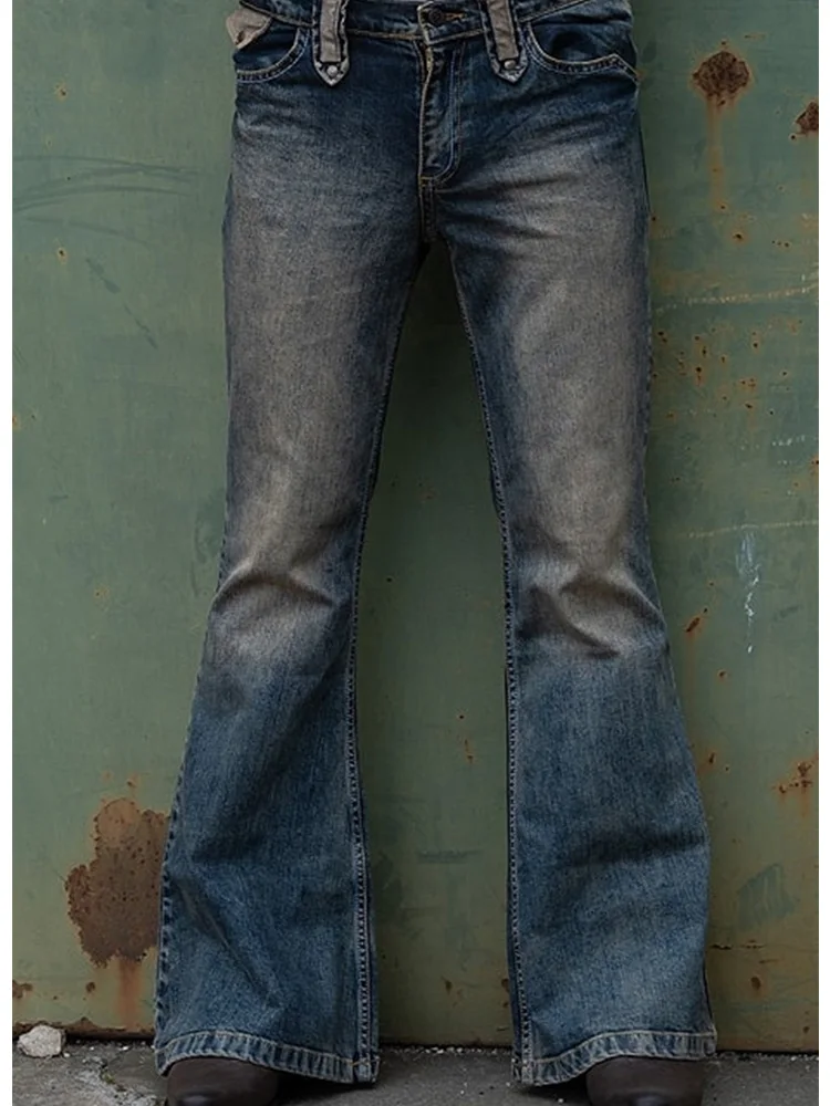 Fashion Men Flared Jeans Autumn and Winter Distressed Blue High-Waisted Pants Jeans New Designer Punk Style Denim Trousers