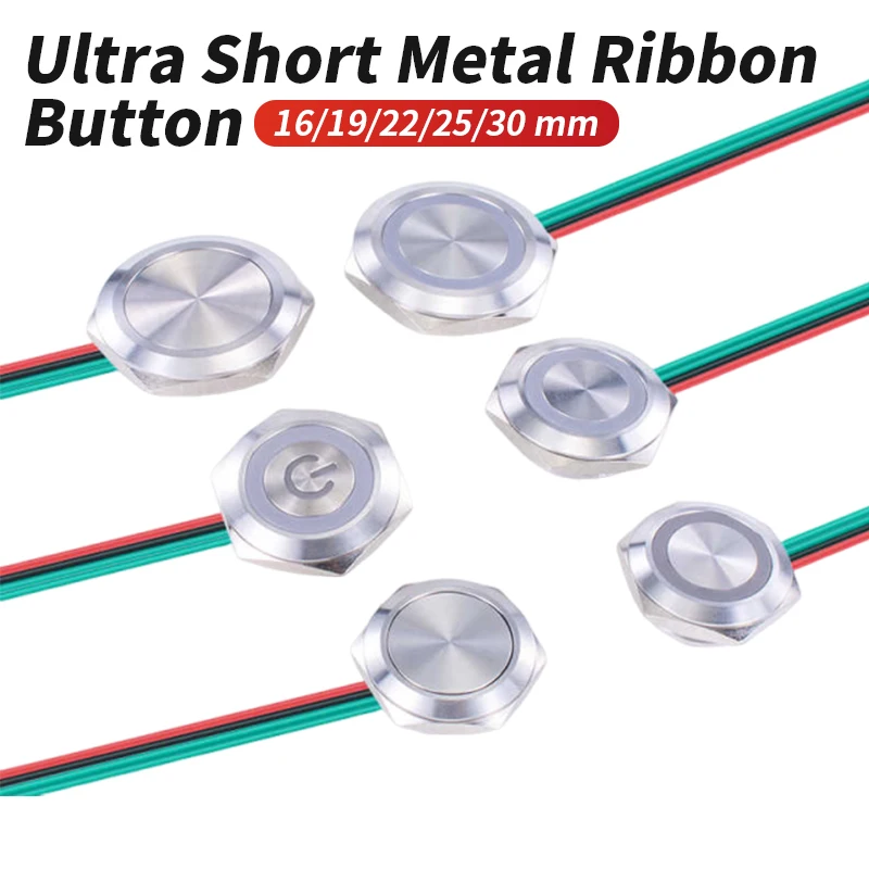 1pc 16MM 22MM Metal Button w 15CM Wire Self-resetting Touch Light Switch Ultra-thin Micro Stroke Jog Switch 3-24V Button for Led