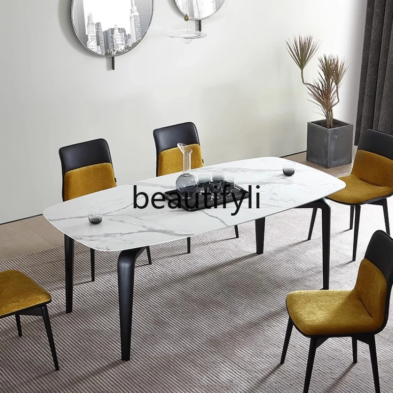 

Italian Minimalist Restaurant Rectangular Rock Plate Dining Table Modern Minimalist Solid Wood Dining Table