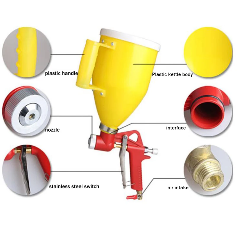 1PC 3L Pneumatic Plastic Hopper Spray Gun Latex Paint Powder Air Paint Gun 4mm 6mm 8 mm Nozzles