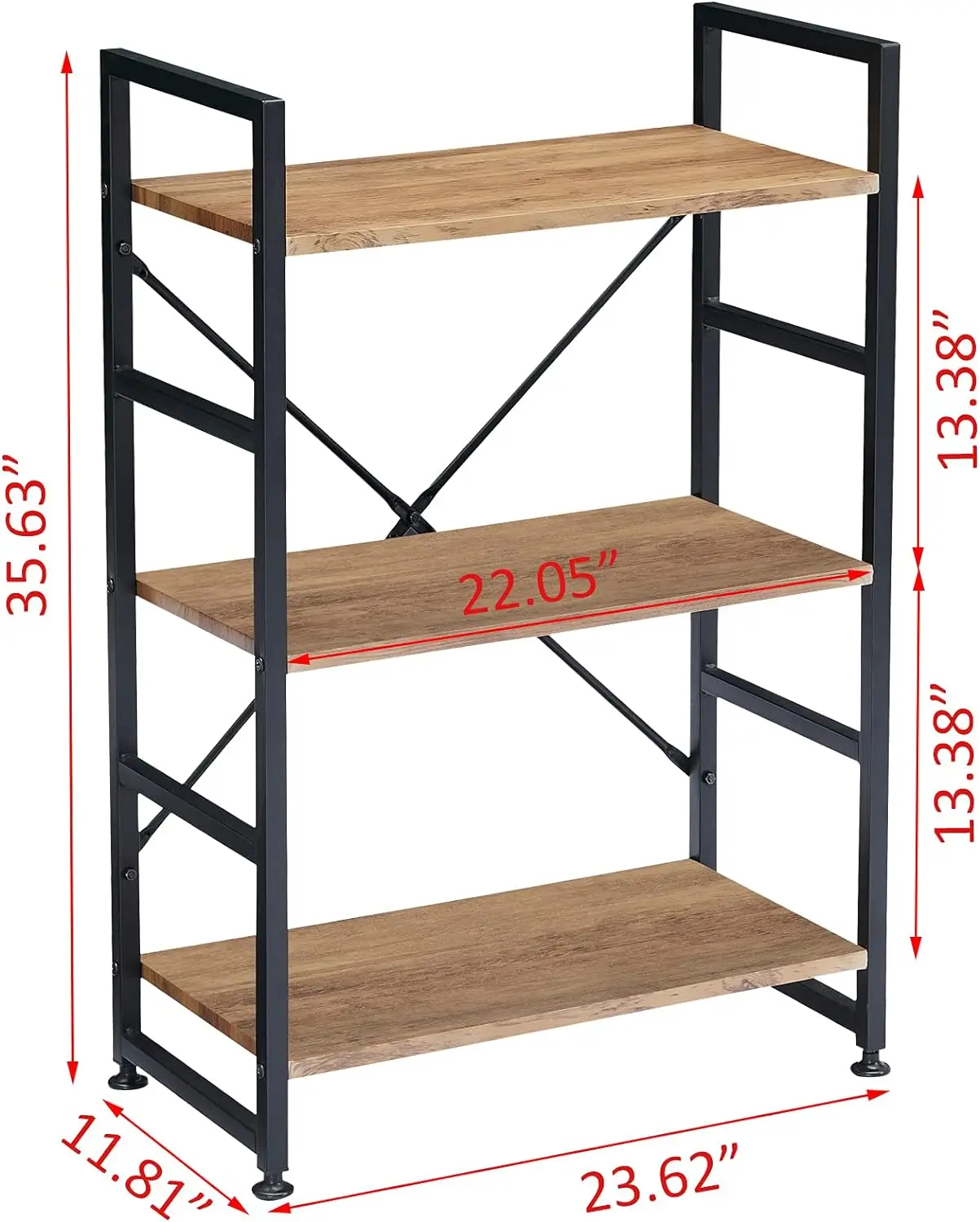 Bookshelf for Small Space, 3 Tier Wood Book Shelf and Bookcase with Metal Frame, Rustic Standing Unit Shelf Display Rac