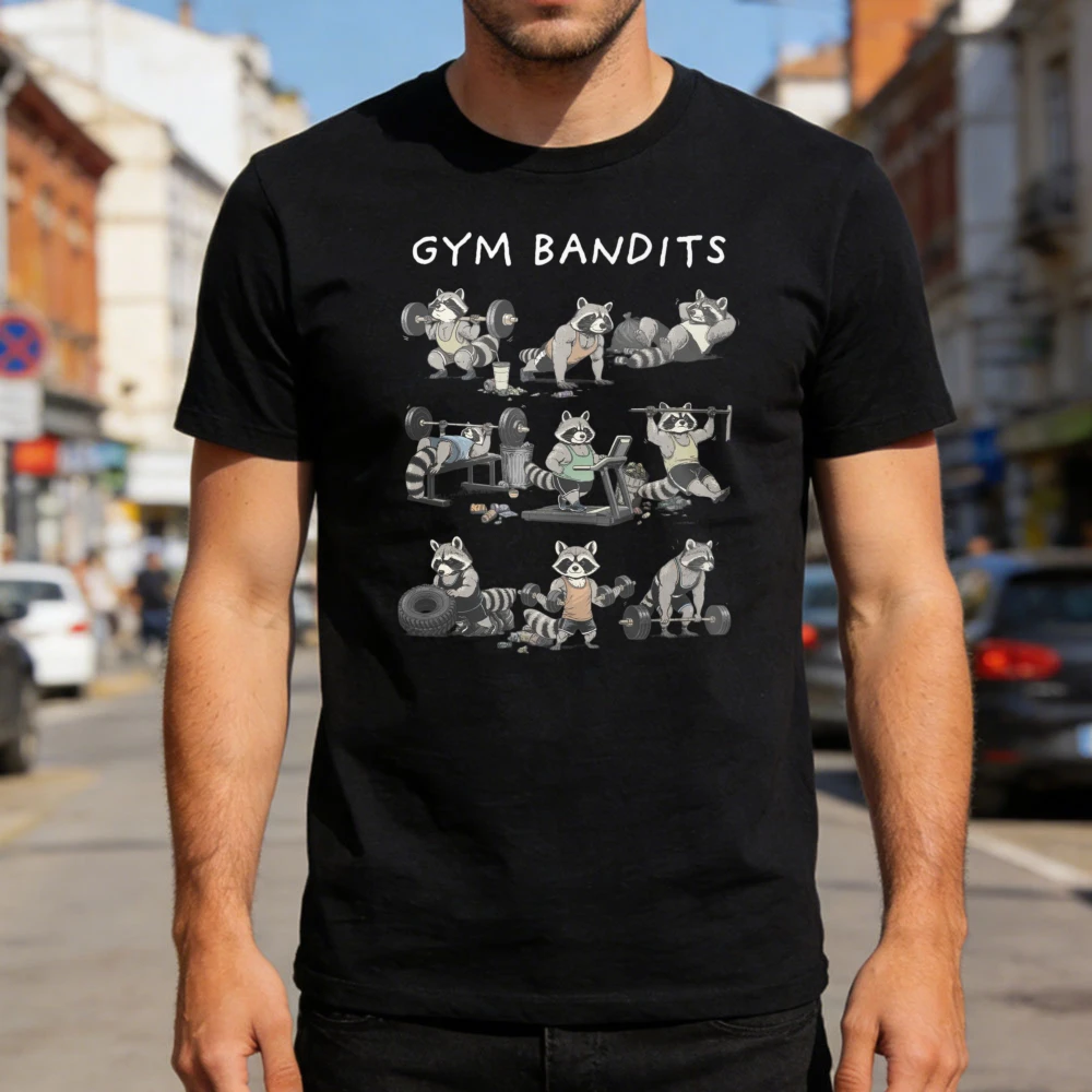 Raccoons Gym Bandits Men T-Shirt High Quality Cotton Funny Casual Summer Gift for Him Classic Pattern Animal Print Tees
