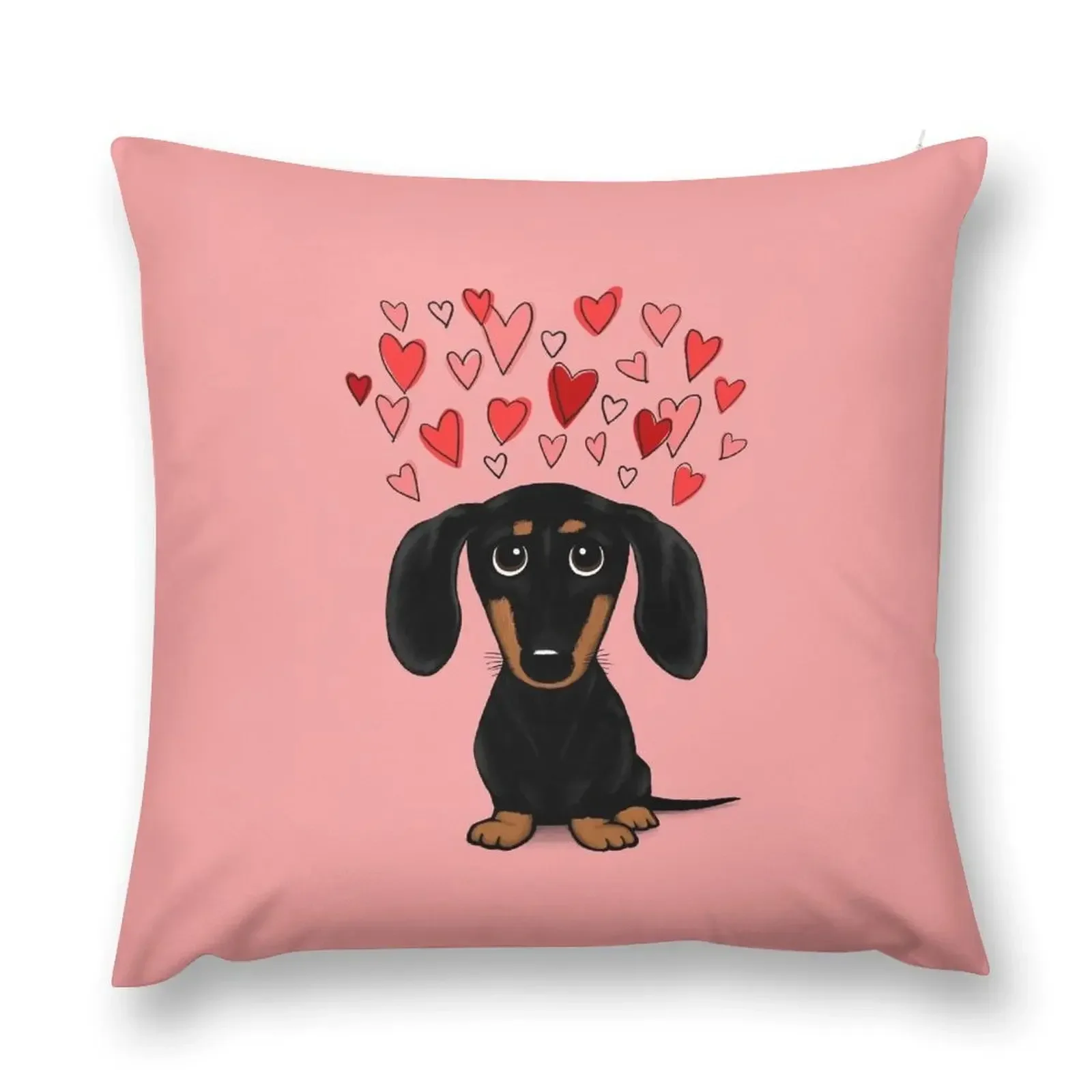 Dachshund with Valentine Hearts Cute Black and Tan Wiener Dog Throw Pillow New year Sofa Cushion pillow