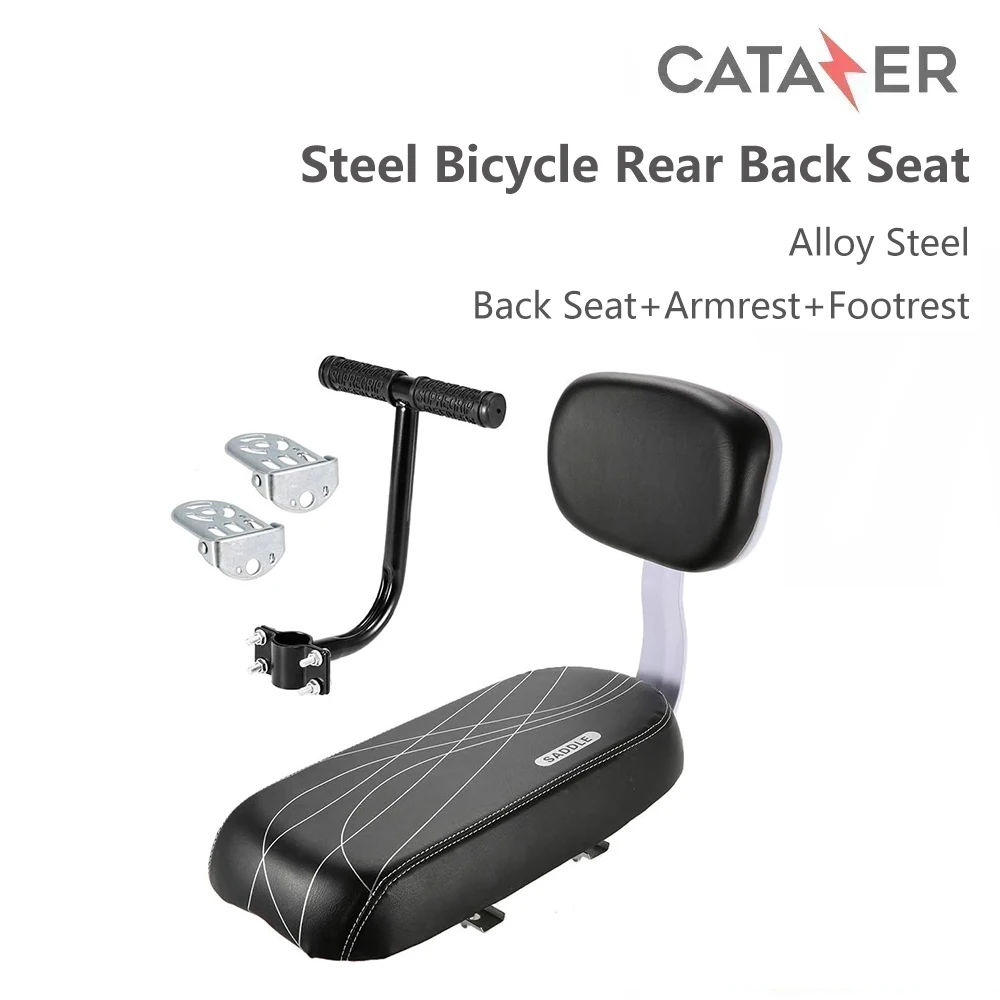 CATAZER Steel Bicycle Rear Back Seat Cushion Armrest Footrest Set Thickened and Soft Bicycle Seat Back For Road/Hybrid/MTB Bike