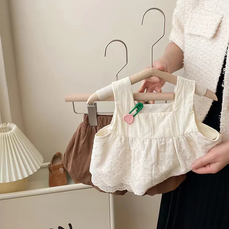 Girls Suit Vest Embroidered Doll Shirt 2025 Children's Girl Treasure Sleeveless Top Bud Pants Two-piece Set