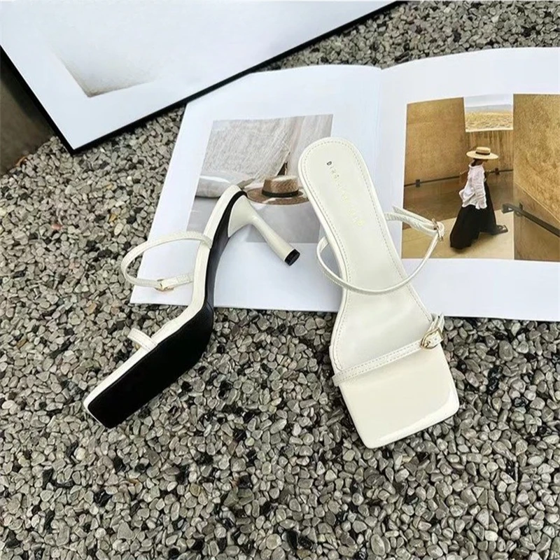 2024 New Summer Style Fashionable Comfortable Elegant Stiletto Slippers Square Toe High Heel Temperament Sandals and Slippers
