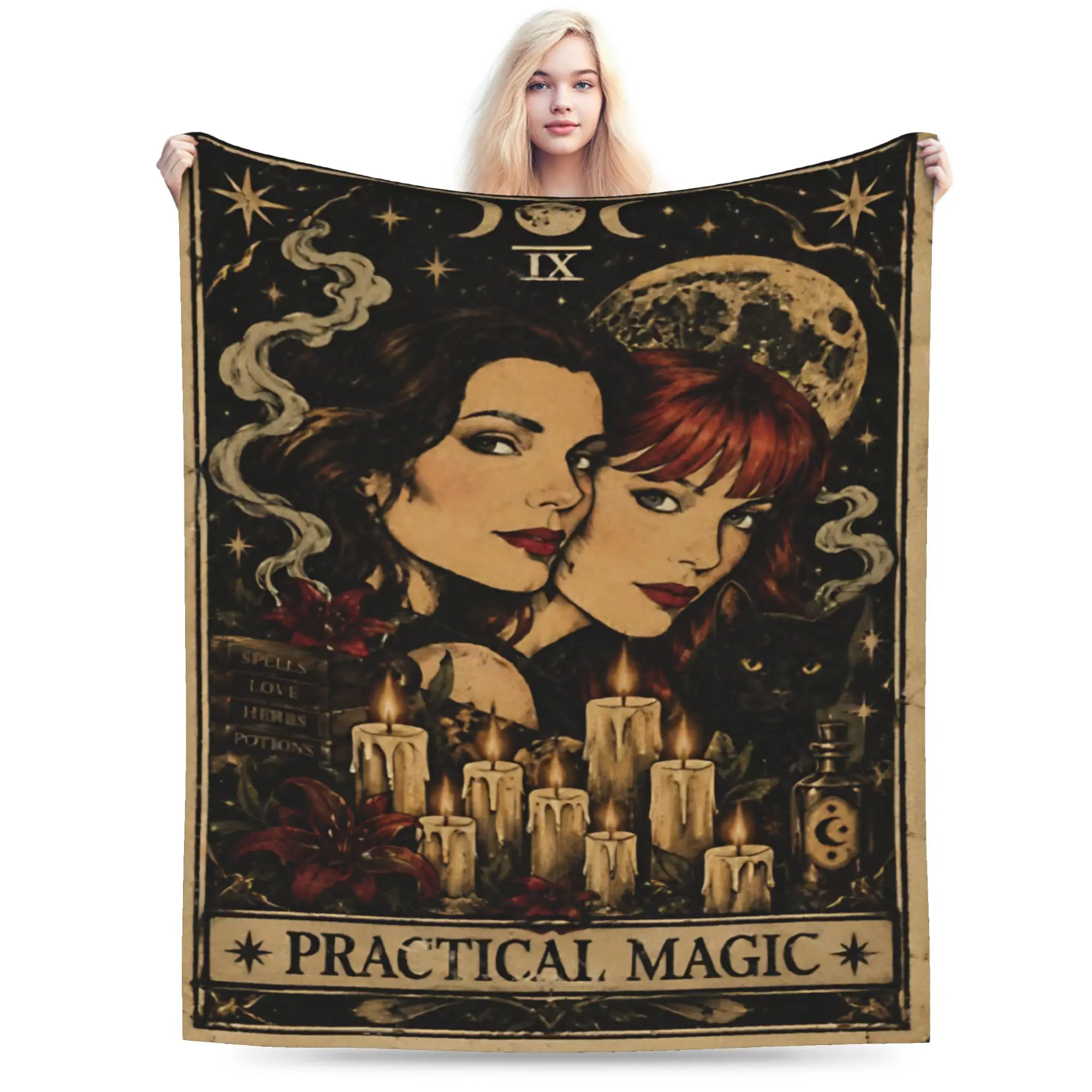 Novelty Design Practical Magic Witchcraft Wiccan Occult Gothic Celestial Blankets Super Soft Flannel  Cozy Throw Blankets