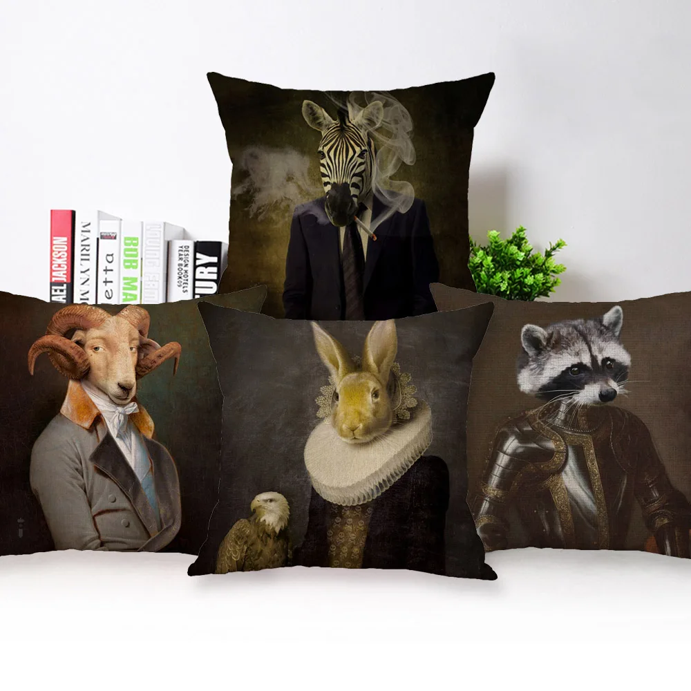 Sheep Rabbit Dog Cushion Cover Decor Lovely Animals Poster Beige Throw Pillows Case Home Pillowcase Sofa Decoration