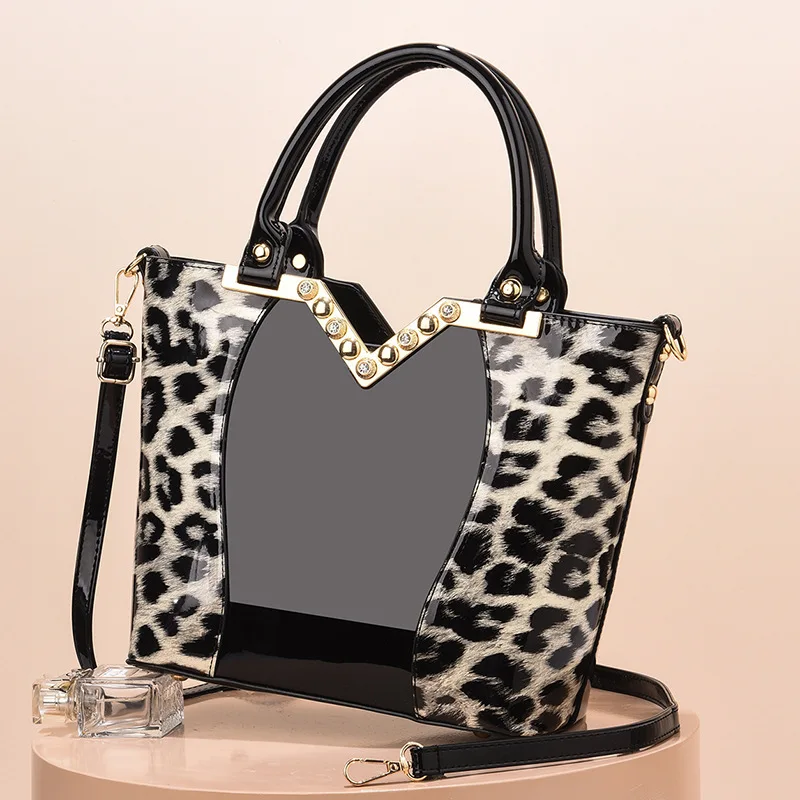 Elegant Bright Leather Handbag Large Capacity Single Shoulder Crossbody Bag for Mom High Quality Design Tote Bags