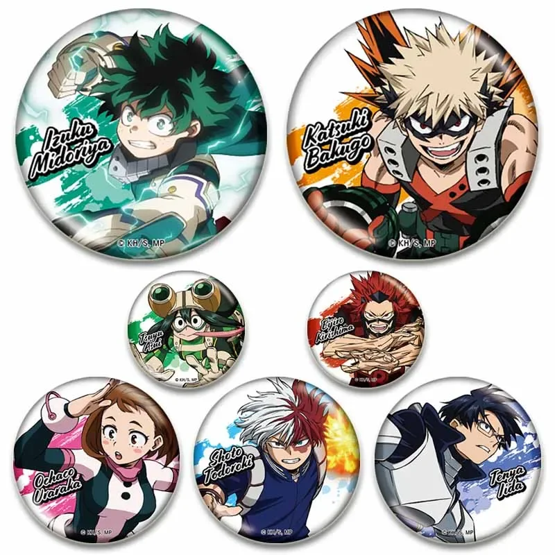 HQ Round Creative Pins Midoriya Izuku Bakugou Katsuki Anime Badge Todoroki Shoto Ochaco Uraraka Cartoon Brooches Bag Accessorie