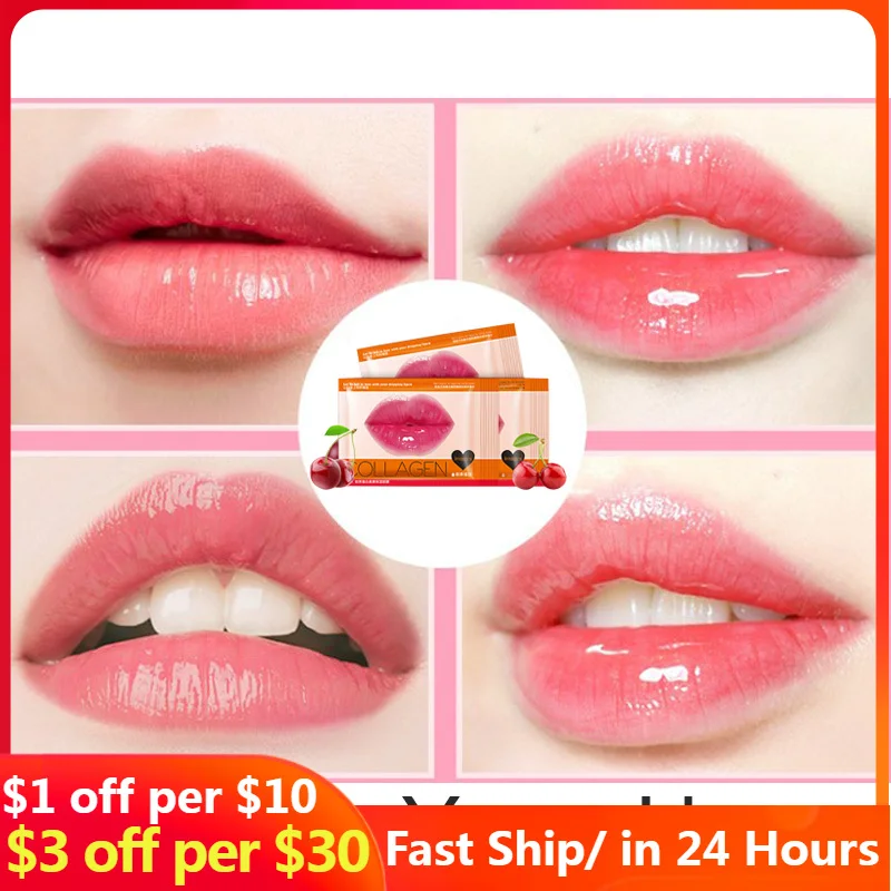 

10pcs Beauty Super Lip Plumper Pink Crystal Collagen Lip Mask Patches Moisture Essence Wrinkle Ance korean Cosmetics Skin Care