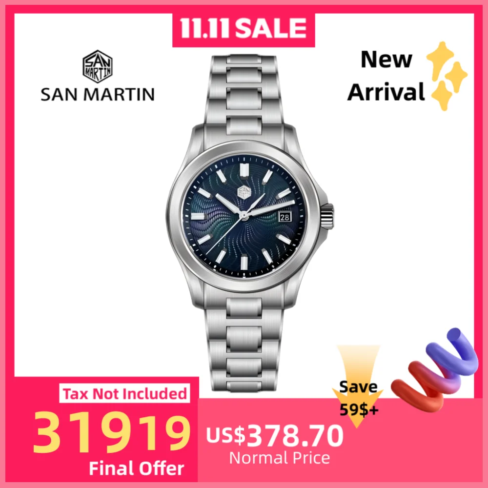

San Martin 39mm Miyota 9015 Turbine Guilloche MOP Dial Men Luxury Watch Automatic 3H Date Quick Adjust BGW-X1 Luminous SN0150-1