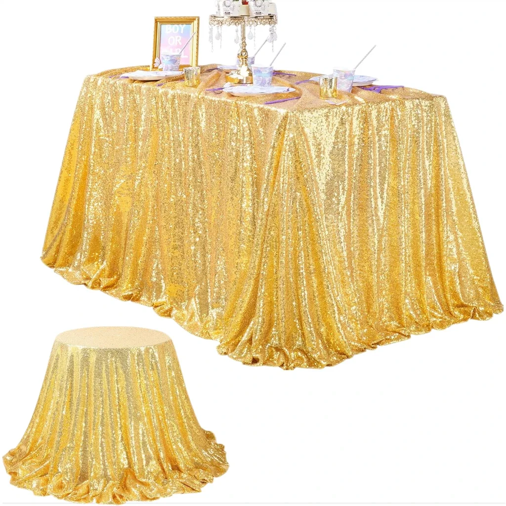 Sequin Table Cloth Gold Tablecloth Table Skirt Glitter Sparkly RectangularTable Covers for Party Event New Year Wedding Decor