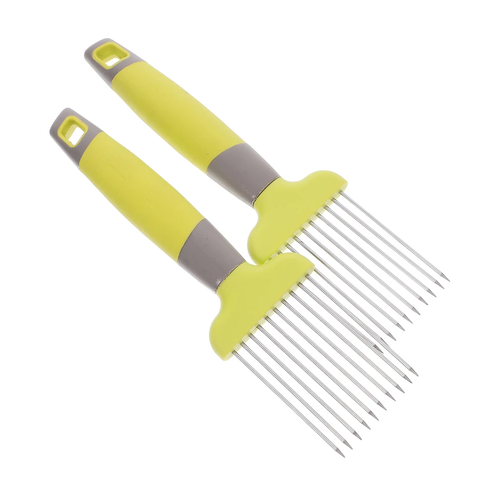 

2Pcs Stainless Steel Onion Needles Kitchen Tools Vegetable Slicers Food Preparation Gadgets Safe Cutting Plastic H