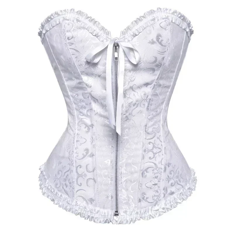 Plus Size Sexy Corsets Bustiers Floral Lace Tops For Women Flower Print Vintage Corset Gothic Satin Lingerie Corselet Overbust