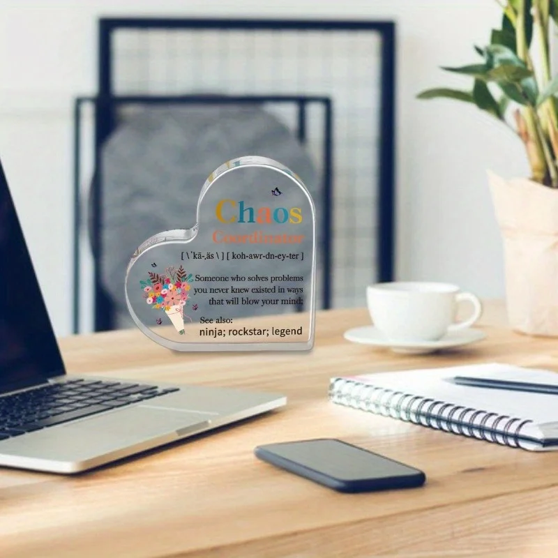 Heart Acrylic Desk Sign. Appreciation gift for women, teachers, coworkers & bosses.