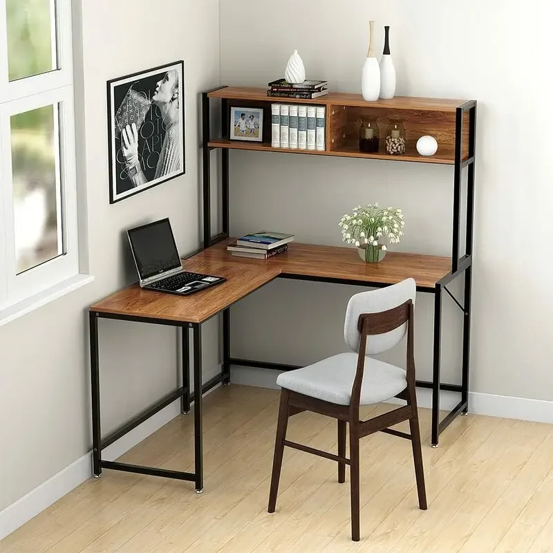 Factory Wooden L-Shaped Computer Desk Metal Frame Office