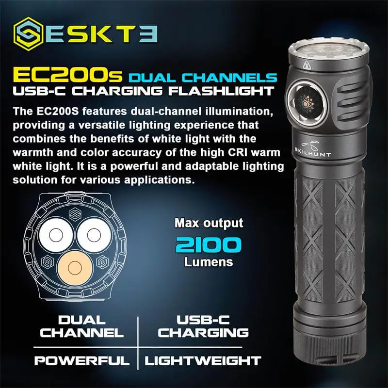 Skilhunt EC200S Dual Channel USB-C Rechargeable Powerful EDC flashlight