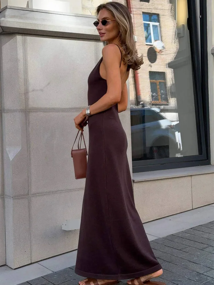 Elegant Women’s Deep V Neck Knit Maxi Dress for Parties