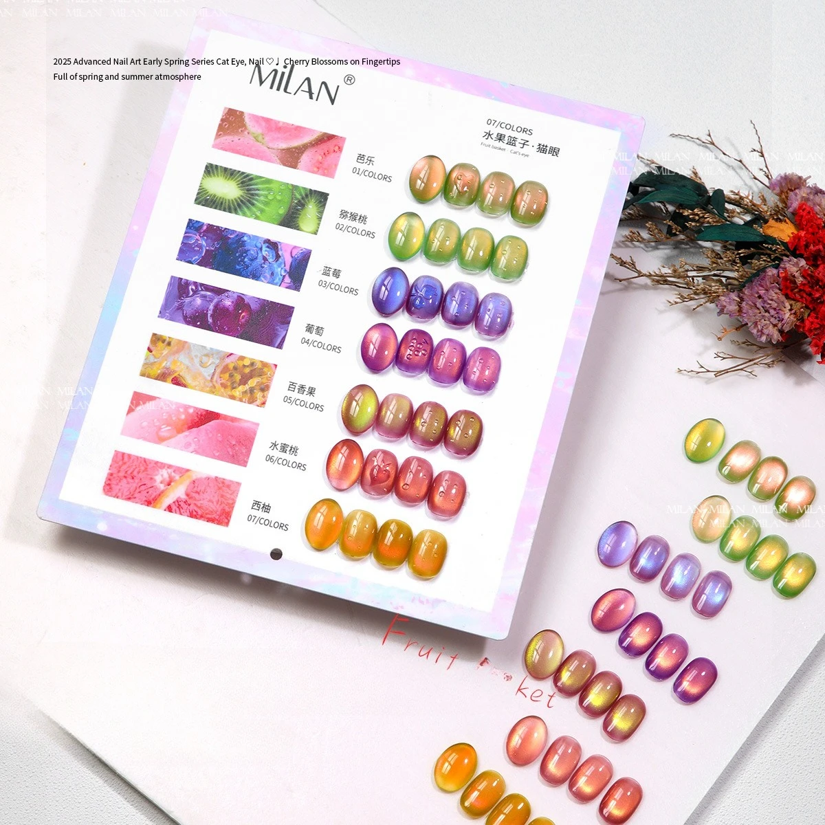 

7Colors Summer Nails Green Grape Purple Guava Cat Eye Nail Gel Polish 15ML Glass Beads Nail Polish For Manicure Nail Art Salon