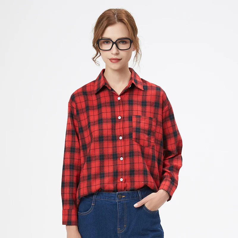 Casual Women\'s Plaid Shirt 2024 New Female Long Sleeve Blouses & Tops Cotton Loose Comfortable Chic Checked Ladies Clothing