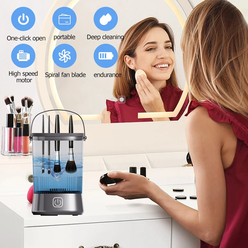 Electric Makeup Brush Cleaner Automatic Spinner Makeup Brush Holder Stand Women Lazy Cleaning Brush Washer Quick Dry Tool