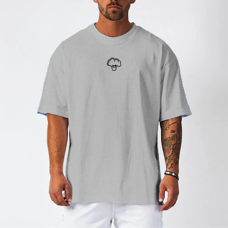 Oversize Mesh Quick Dry Workout Loose Half Sleeve Mens Running T-shirt Summer Muscle Gym Fitness Clothing Bodybuilding Tops