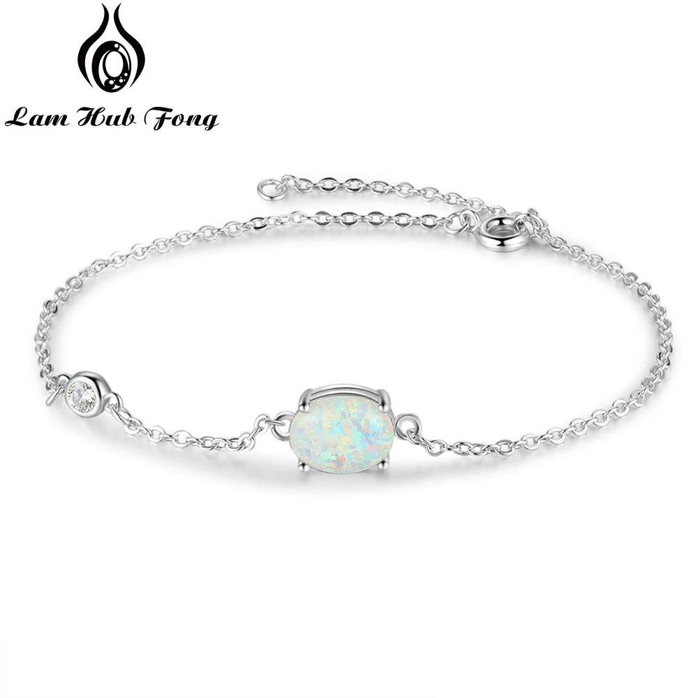 Simple Oval Opal Bracelets Chain Link Adjustable Bracelets Bangles for Women Wedding Jewelry (Lam Hub Fong)