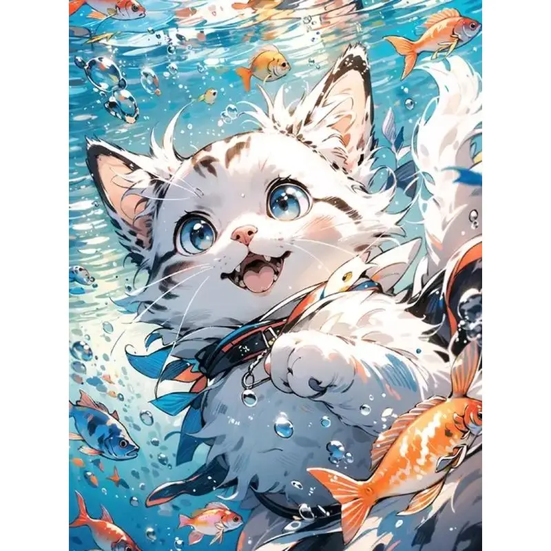 

GATYZTORY Diy Painting By Numbers Adults Crafts Cat Playing in Water Coloring By Numbers Acrylic Paints Diy Gift For Adults Artw