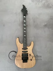 Natural Electric Guitar Mahogany Body Maple Neck Black Tuners Tremolo Bridge Elliptic Mosaic SSH Pickups Ebony Fingerboard