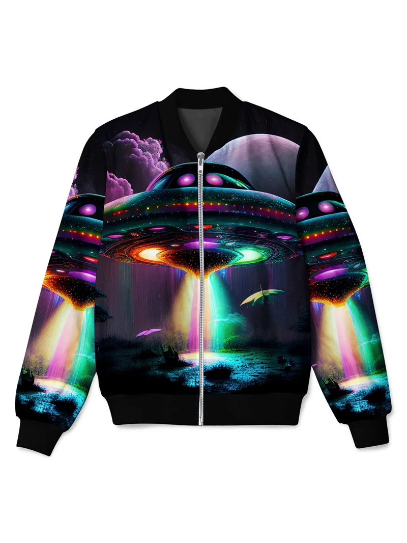2024 New Men/ Women\'s 3D Printed Jacket Fashion Spaceship Print Zip Jacket Casual Overcoat Loose Coat for Kids Outdoor Sportwear