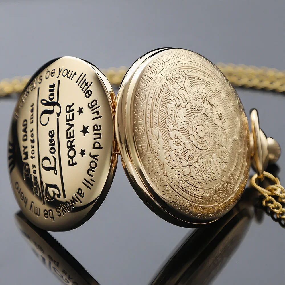 Steampunk Gold Quartz Pocket Watch Necklace for Dad and Grandpa Exquisite Watches Clock Souvenir Brithday Gift Reloj Hombre
