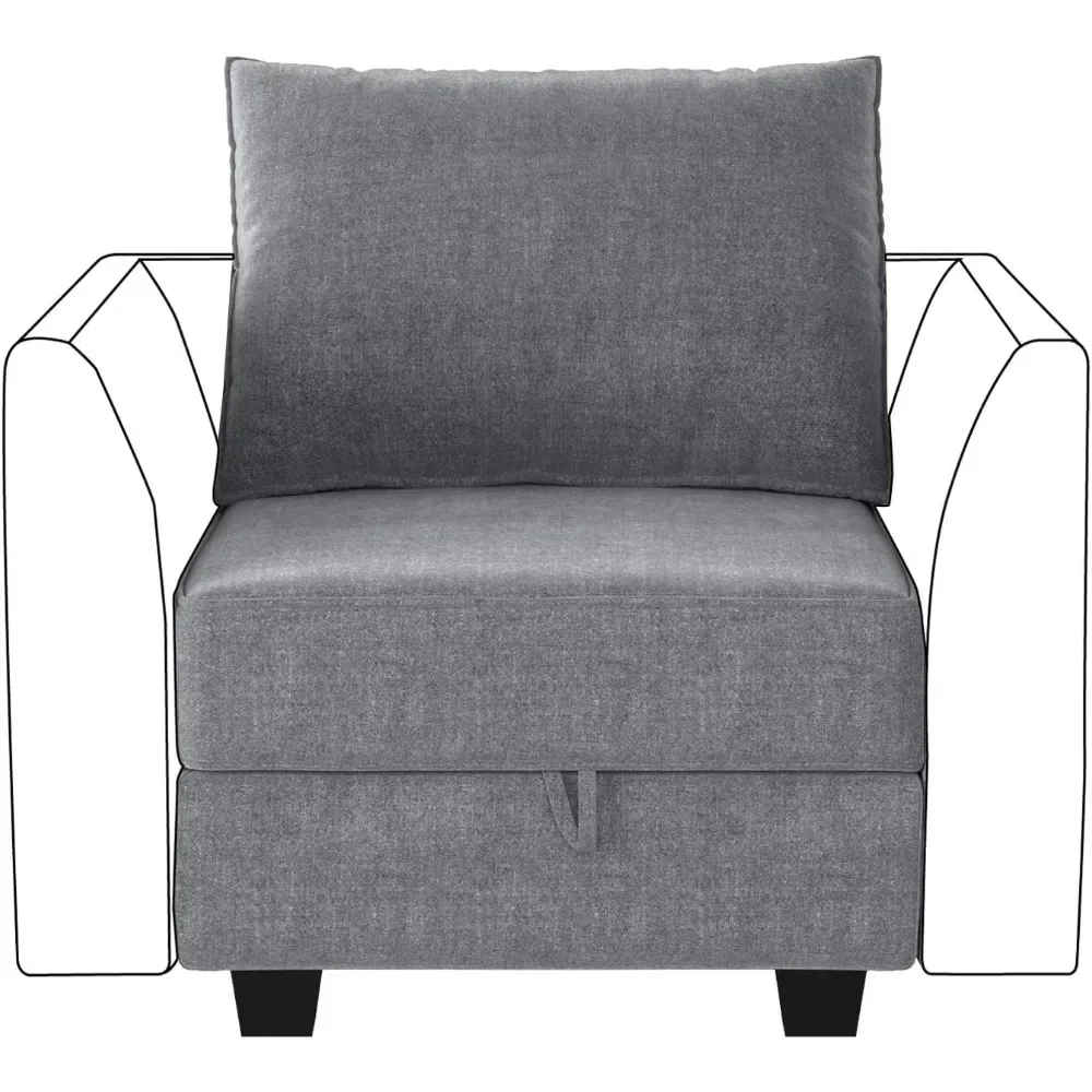 Modern Fabric Middle Module for Modular Sofa Customizable Sectional Sofa Couch Accent Armless Chair