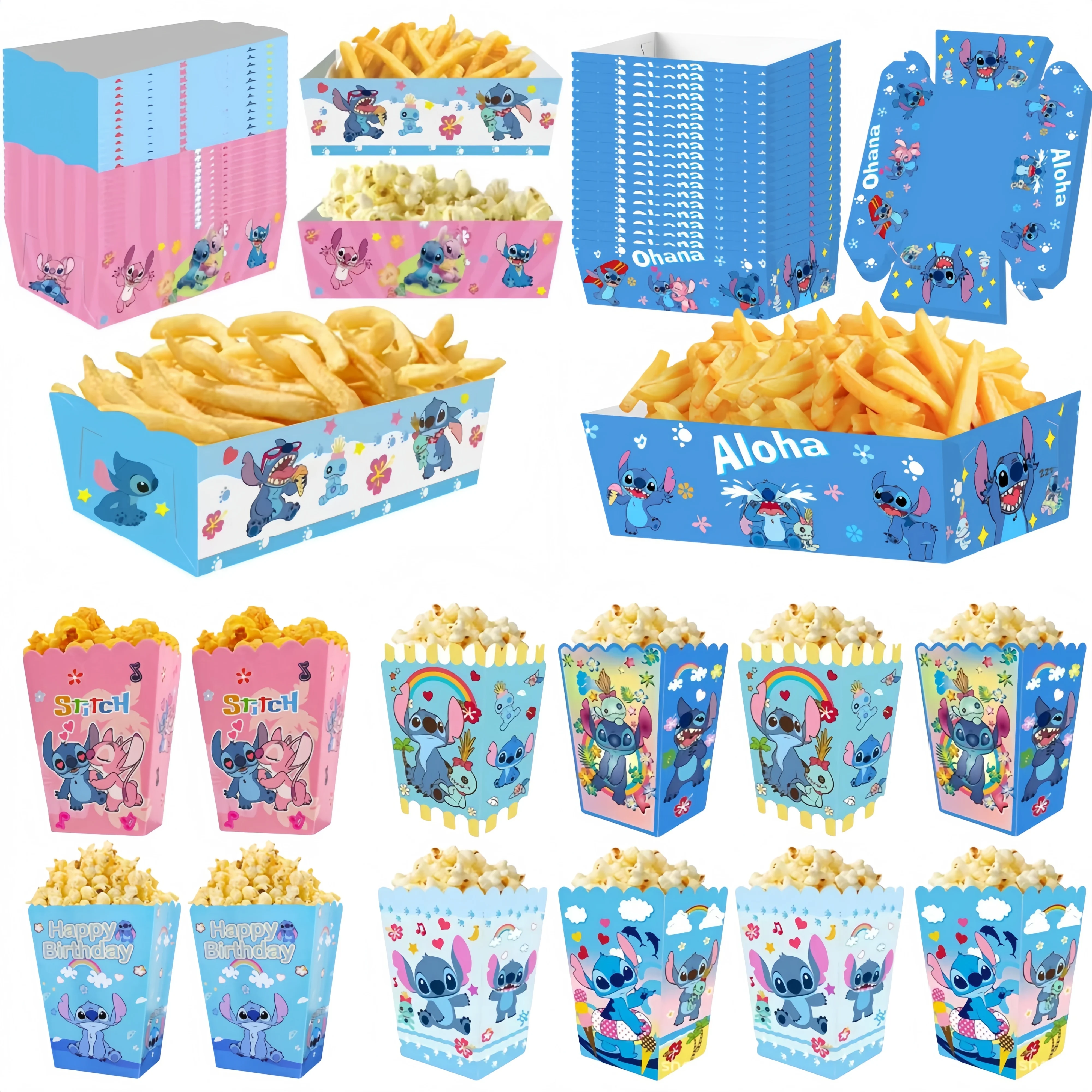 Decoraciones de fiesta de puntada, cajas de palomitas de maíz azul, cajas de patatas fritas para niños, fiesta de cumpleaños, suministros de fiesta para niños y niñas, recuerdos de fiesta