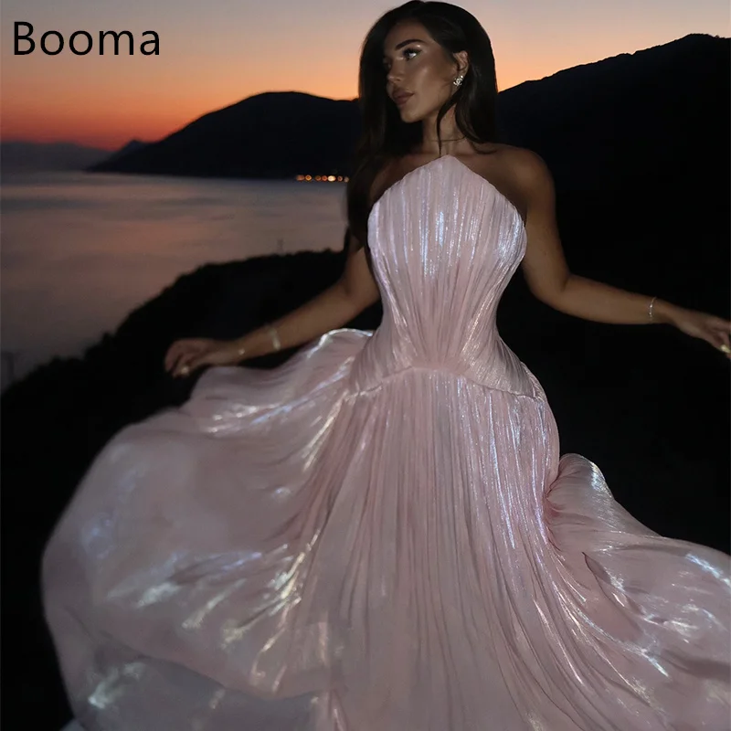

Booma A-Line Shiny Strapless Pleat Strapless Evening Dresses Formal Party Gowns for Women Sleeveless Prom Gown Customize 2025