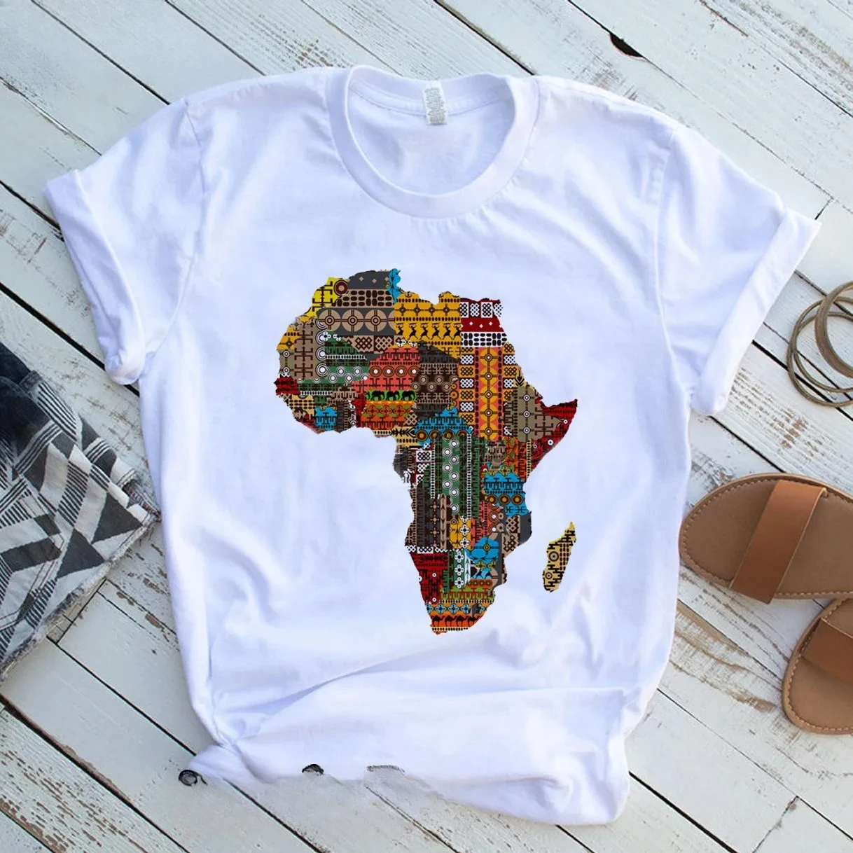 Creative Africa Map Printed T-shirt for Women Printed T-shirt Tops T Shirt  Women Clothing  Aesthetic Clothes