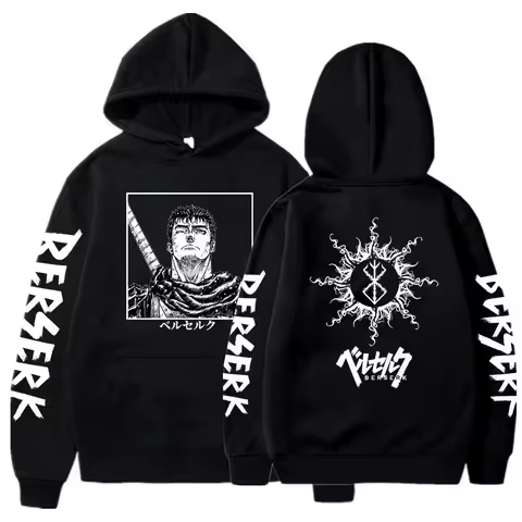 Anime Berserk Guts Graphic Print Hooded Men Women Hoodies Vintage Manga Sweatshirt Harajuku Unisex Long Sleeve Streetwear Tops