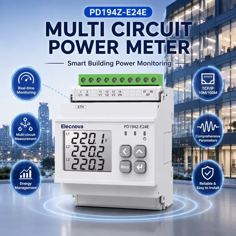 Digital Multi Circuit Energy Meter For Smart Building Power Monitoring With THDi THDu Harmonic Analysis