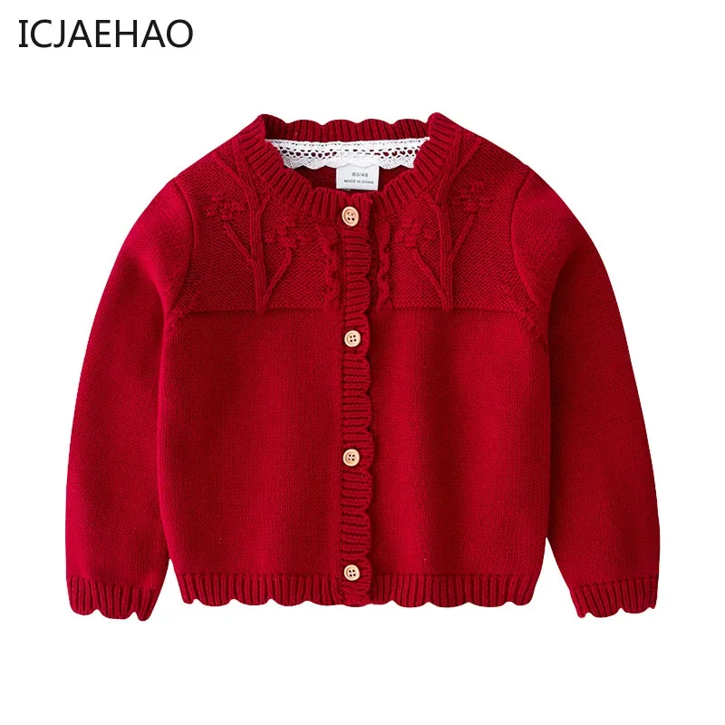 2024 Birthday Party Dress for Girl Newborns Sweater Coats Baby Knitting Tops Boutique Outfit Red Cardigan Kid Princess Clothes