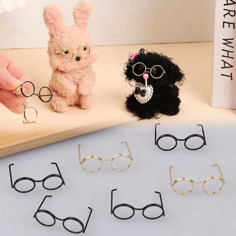 10Pcs Mini Retro Round Doll Glasses Frame Lensless Black Metal Miniature Eyewear Toys Plush Doll Decoration Accessories