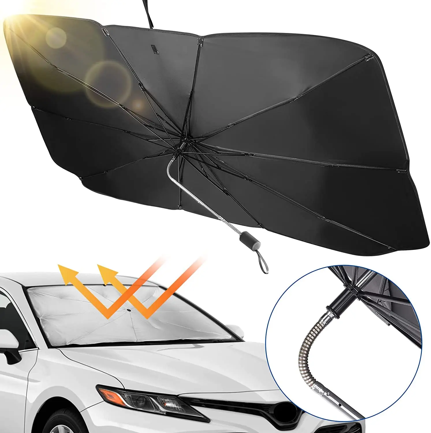 

360° Rotation Bendable Shaft Foldable Auto Windshield Sunshade Cover Car Front Shading Windshield Umbrella