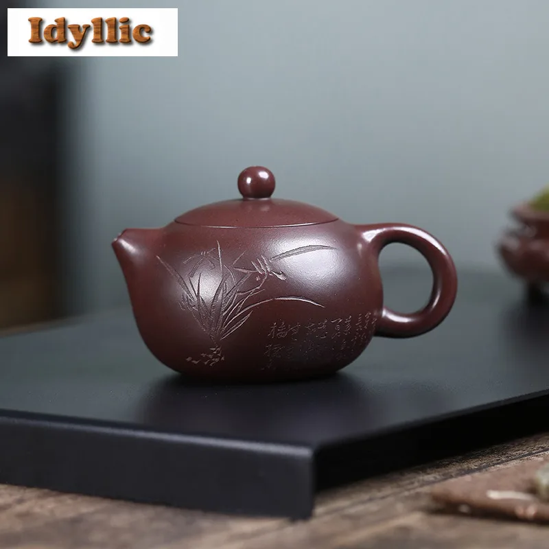 

180ml Yixing Purple Clay Teapots Handmade Orchid Xishi Pot Raw Ore High Temperature Purple Mud Kettle Zisha Tea Set Tea Services