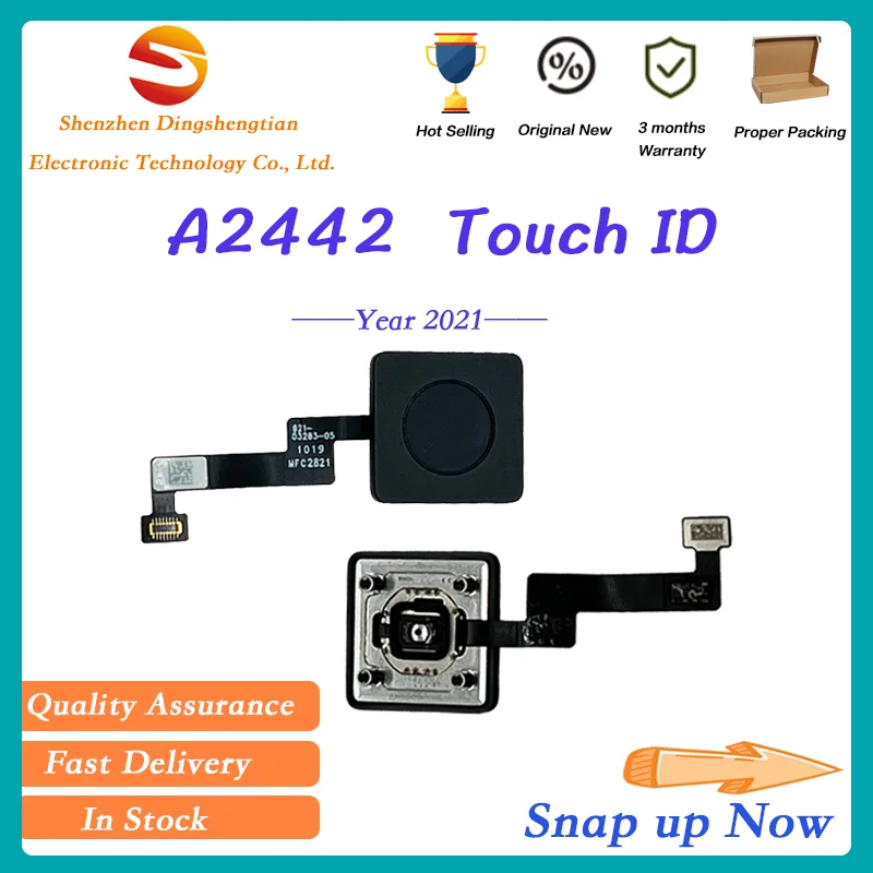 Original New For MacBook Pro Retina 14-inch  A2442 EMC 3650 2021 Year Power on/off Button Touch ID with Flex Cable