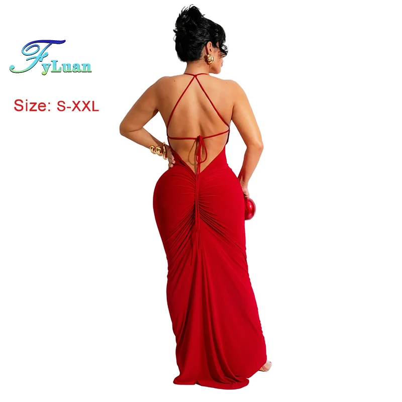 Spitze Up Tiefem V-ausschnitt Frauen Fischschwanz Kleid Einfarbig Passende Hohe Taille Temperament Lange Kleider Für Frauen Abend Prom Kleidung