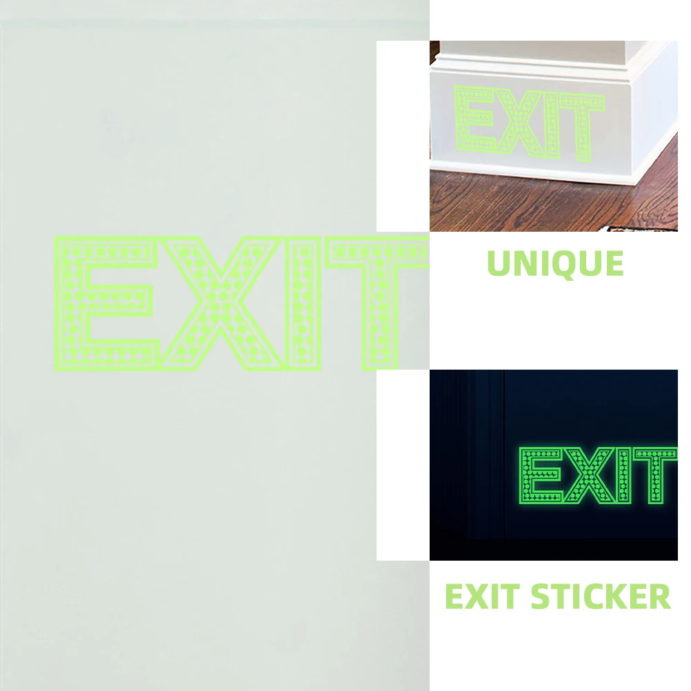 

2 Sheets Glow in The Dark Exit Stickers Night Luminous Emergency Exit Sign for Business Mall Supplies Wall Decals