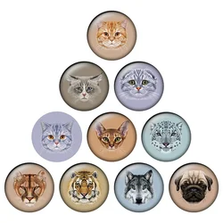 24pcs Cute Animal Head Cat Wolf Head Pattern 10-25mm Round Photo Glass Cabochon Demo Flat Back Making Findings Diy Jewelry H067