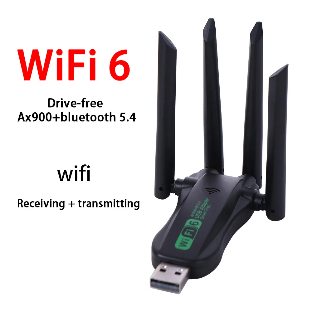 

AX900 Dual Band WiFi6 USB Adapter 4 Antenna 2.4G/5Ghz 900Mbps WiFi Dongle Receiver Driver Free Wireless Network Card