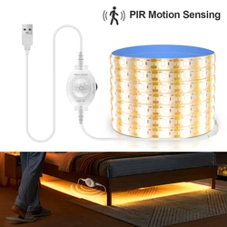 USB Under Bed LED Strip Night Lights PIR Motion Sensor Waterproof Lamp 5V 60leds/M LED Tape Kitchen Cabinet Backlight Room Decor