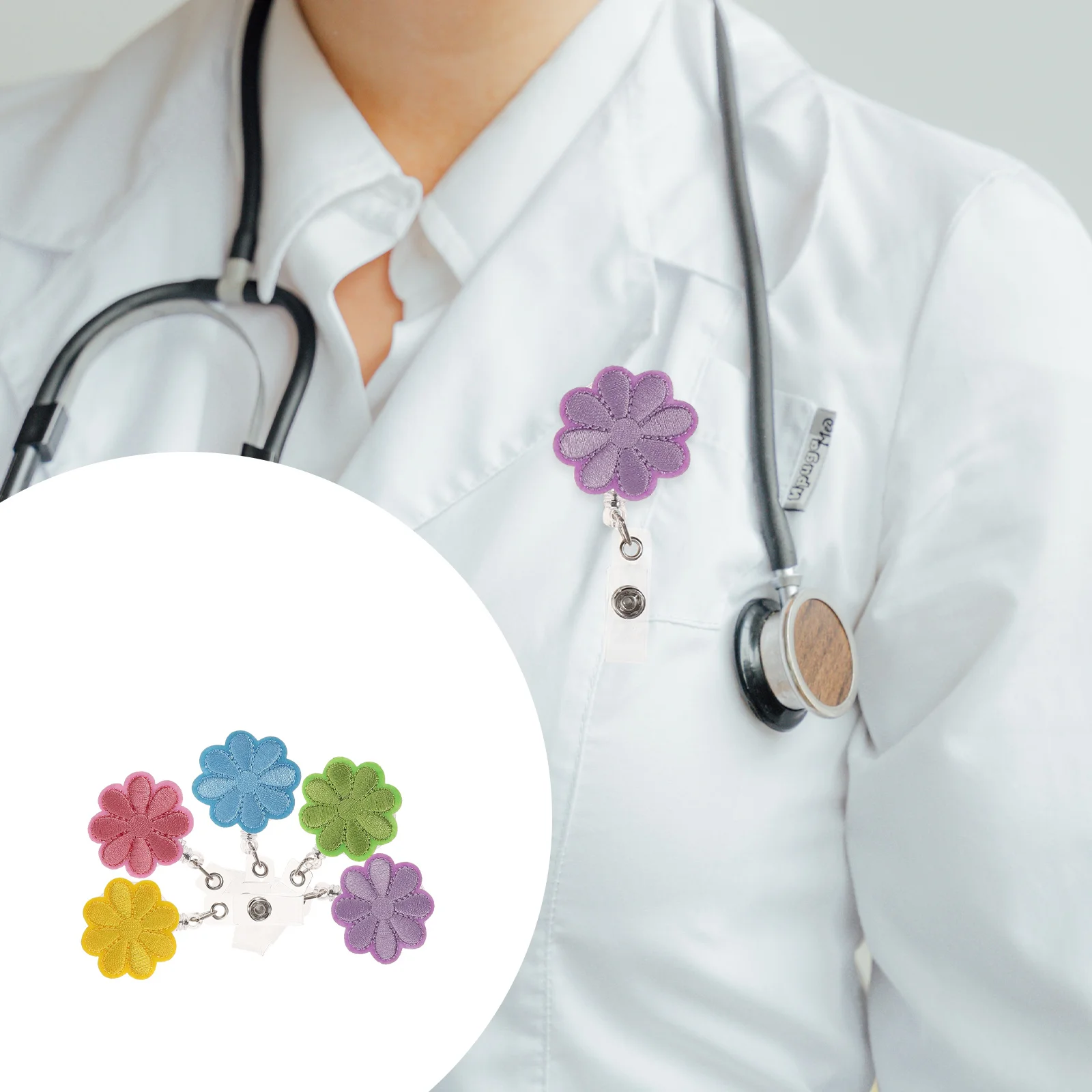 

5Pcs Retractable Badge Reel Fabric Design 65Cm Extension Name Tag Id Holder for School Hospital Office Staff Seminar Concert