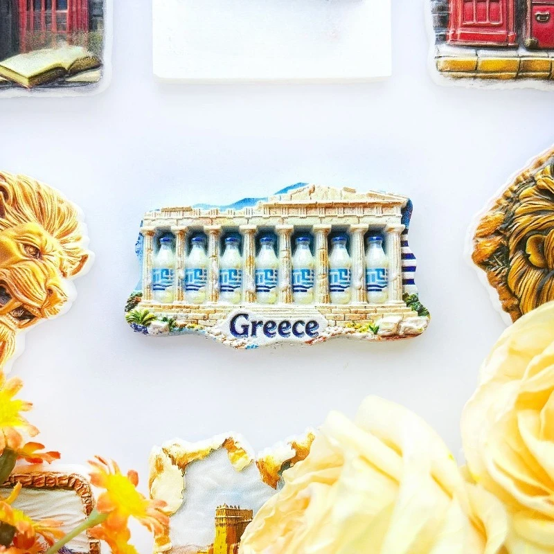 Greece Ruins Fridge Magnet - Iconic 3D Ancient Site & Yogurt Souvenir Unique Mediterranean Gift for Travel & Foodie Home Decor